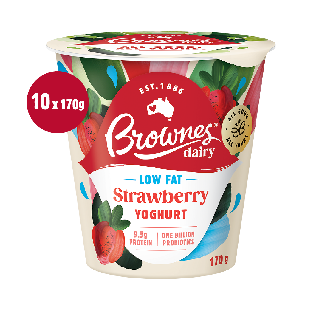 Brownes Dairy Low Fat Strawberry Natural Yoghurt 170g x 10