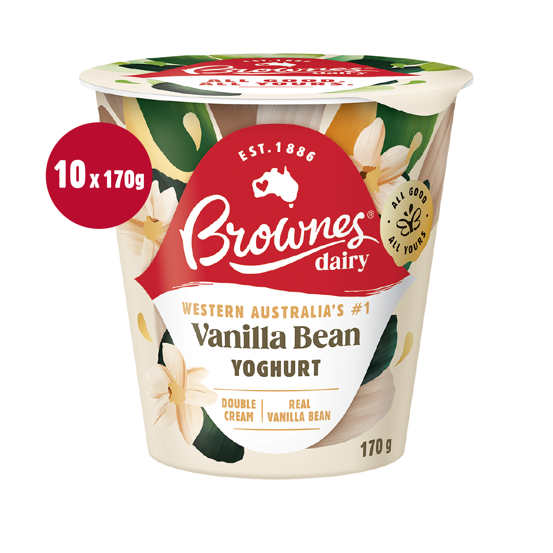 Brownes Dairy Vanilla Bean Natural Yoghurt 170g x 10