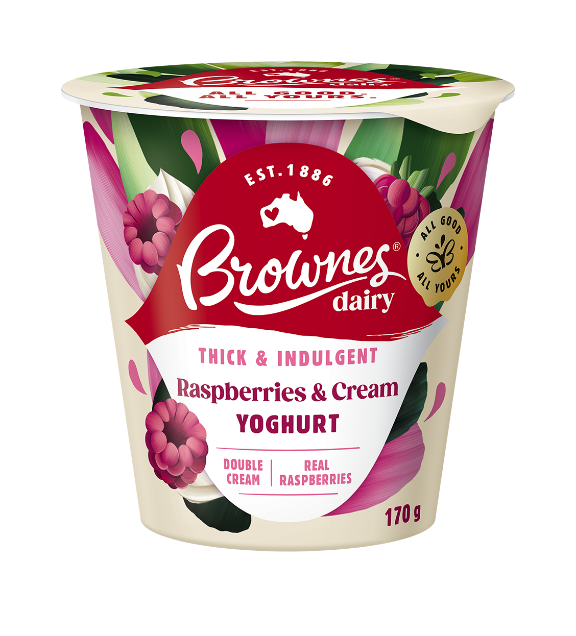 Brownes Raspberries & Cream Yoghurt 170g – Brownes Dairy Milko