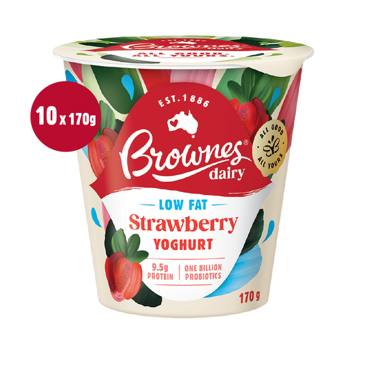 Brownes Dairy Low Fat Strawberry Natural Yoghurt 170g x 10