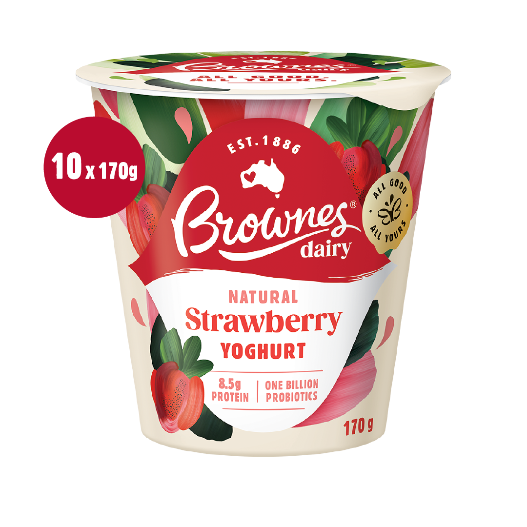 Brownes Dairy Strawberry Natural Yoghurt 170g x 10