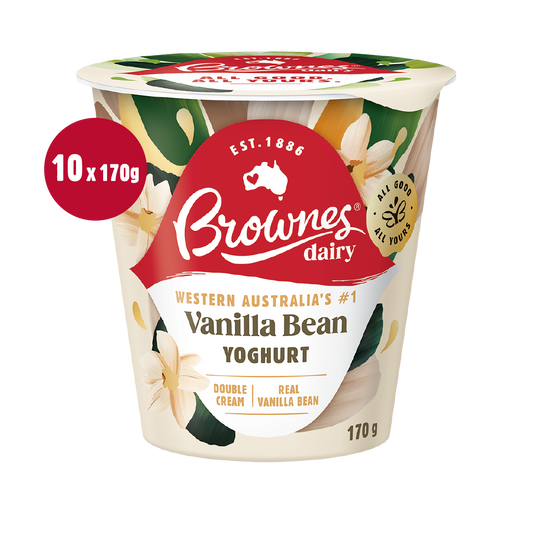 Brownes Dairy Vanilla Bean Natural Yoghurt 170g x 10