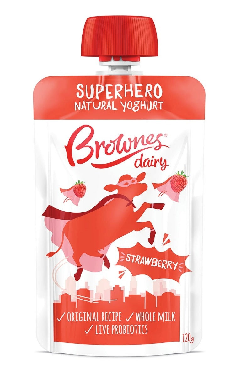 Brownes Dairy Superhero Strawberry Natural Yoghurt 8 x 120g