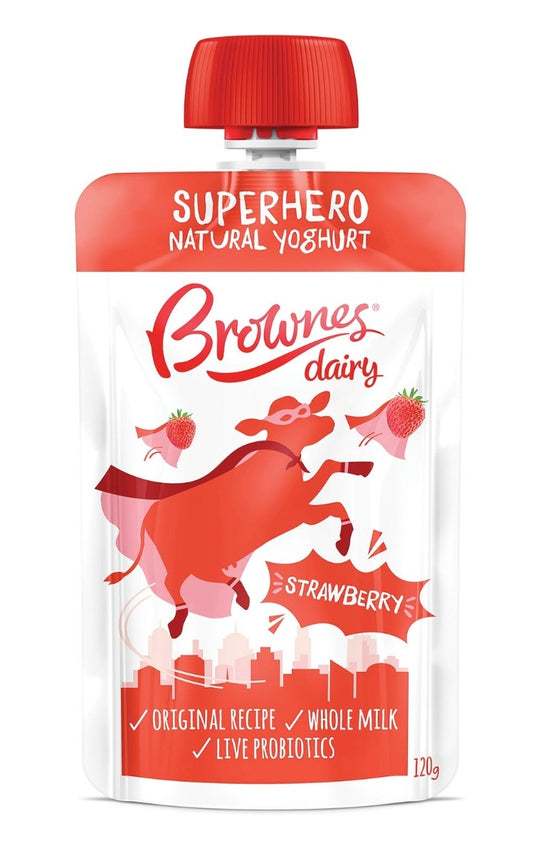 Brownes Dairy Superhero Strawberry Natural Yoghurt 8 x 120g