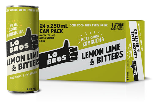 Lo Bros Organic Kombucha Lemon Lime & Bitters (24 x 250mL)