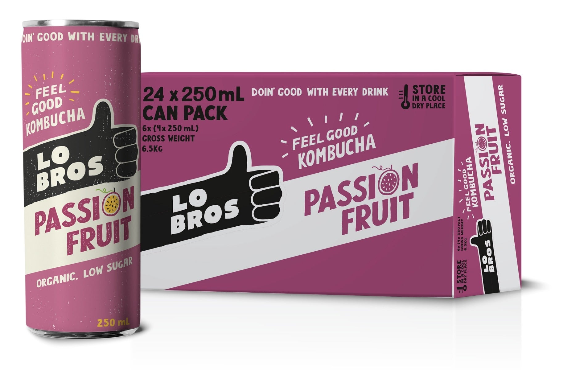 Lo Bros Organic Kombucha Passionfruit (24 x 250mL)