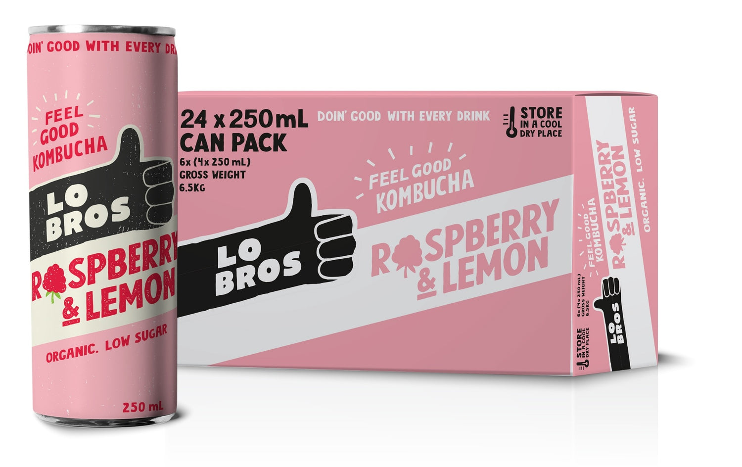 Lo Bros Organic Kombucha Raspberry & Lemon (24 x 250mL)